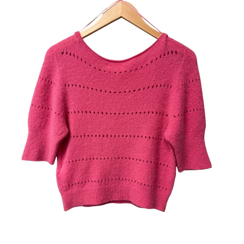Kookai Mohair Wool Blend Sweater Women 0/XS Pink Pointelle Knitwear Fuzzy EUC - Picture 2 of 5